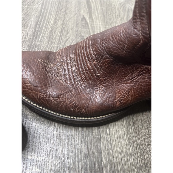 VTG Cowtown Calf Leather Brown Cowboy Boots Size 10.5 Textured Orange Stitching - Picture 12 of 16